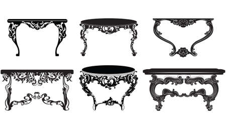 Vintage Baroque Table  set collection. Elegant furniture with luxurious rich ornaments. Vector Victorian exquisite Styleのイラスト素材
