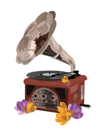 Vintage Retro gramophone and flowers Vectorのイラスト素材