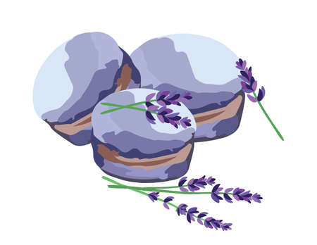 Delicious Macaroons isolated. Traditional french sweets. Lavender flavor dessertのイラスト素材