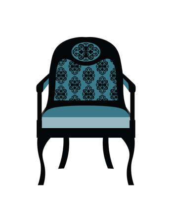 Vintage Chair furniture Vector. Rich carved ornaments furniture. Vector Victorian Style furniture. Royal blue color sketchのイラスト素材