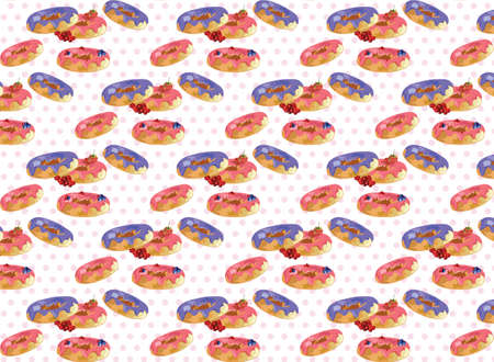 Fruit jam Donuts pattern. Retro Vintage Vectorのイラスト素材