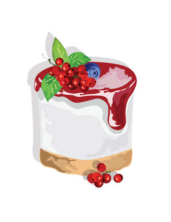 Delicious cake with cranberry jam Vector isolated.  Vector cake slice isolated