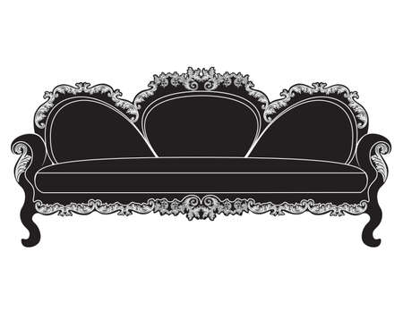 Vintage upholstered sofa.  Luxury rich carved ornaments furniture. Vector Victorian exquisite Style ornamented chairのイラスト素材