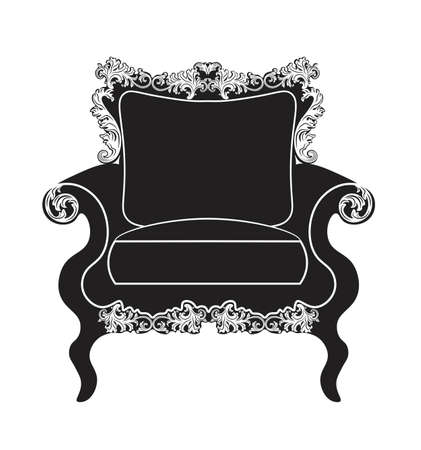 Vintage upholstered armchair.  Luxury rich carved ornaments furniture. Vector Victorian exquisite Style ornamented chairのイラスト素材