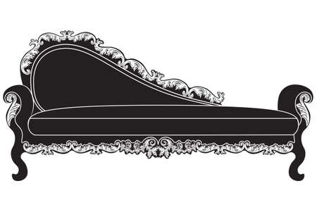 Vintage upholstered entrance bench.  Luxury rich carved ornaments furniture. Vector Victorian exquisite Style ornamented chairのイラスト素材