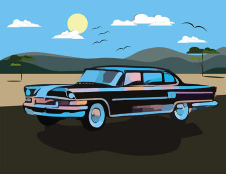 Vintage Retro car Vector in Watercolor techniqueのイラスト素材