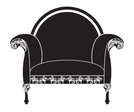 Vintage upholstered armchair. Luxury rich carved ornaments furniture. Vector Victorian exquisite Style ornamented chairのイラスト素材