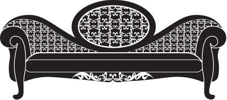 Vintage sofa Vector. Rich carved ornaments furniture. Vector Victorian Style couch. Black color sketchのイラスト素材
