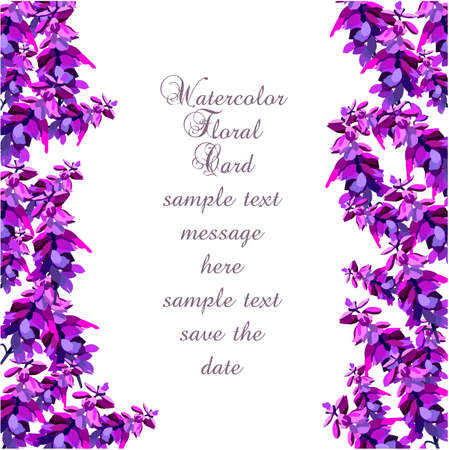 Lavender Card with flowers in watercolor paint style . Gentle blossom floral bouquet. Vintage Label with lavender fragranceのイラスト素材