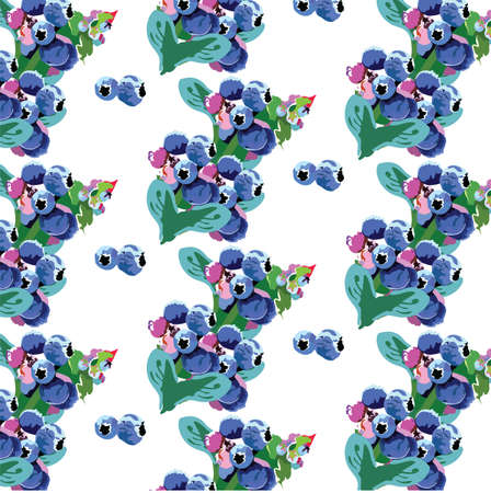 Watercolor growing blueberry pattern background. fresh fruits branchのイラスト素材