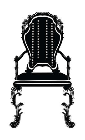 Elegant chair with rich ornaments. French Luxury carved decoration. Vector Victorian exquisite Style furniture. Black colorのイラスト素材