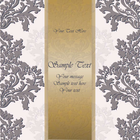 Baroque Vintage floral damask Invitation card. Vector background. Luxury Classic Damask ornament. Royal Victorian texture for wallpapers, textile, fabricのイラスト素材