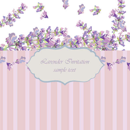 Vintage Lavender wreath card. Watercolor gentle elegant flowers decor. Vector floral retro frame for greeting cards, wedding, invitationsのイラスト素材
