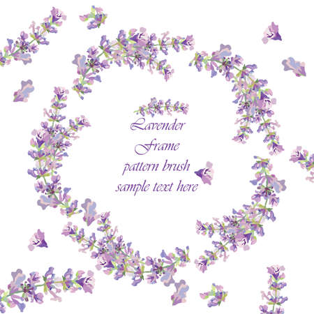 Vintage Lavender wreath card. Watercolor gentle elegant flowers decor. Vector floral round circled frame for greeting cards, wedding, invitationsのイラスト素材