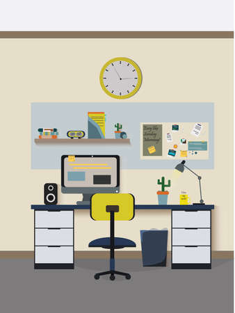 Modern workplace room Vector illustration. Creative office workspace. Flat minimalistic styleのイラスト素材