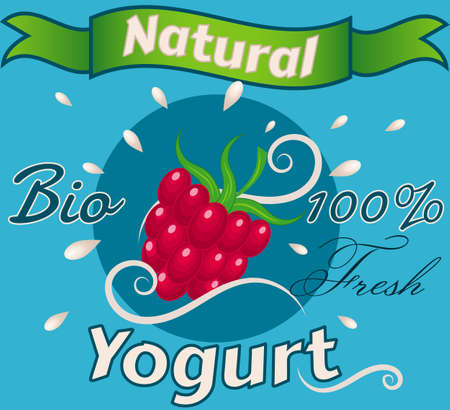 Natural berry Yogurt Vector.  Cream Milk Splash drops. Packaging Design Template. Fruit pot pack. Bio fresh label illustrationのイラスト素材