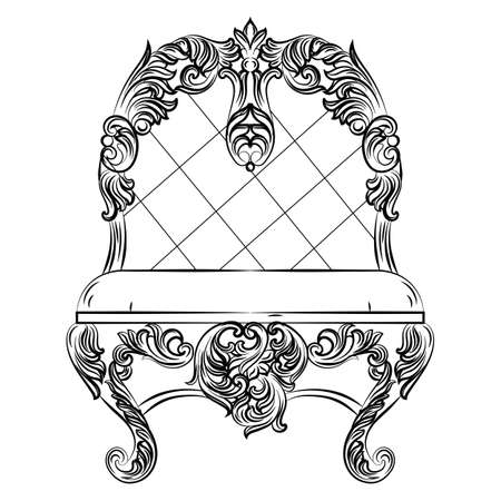 Exquisite Fabulous Imperial Baroque chair. Vector French Luxury rich intricate ornamented structure. Victorian Royal Style decorのイラスト素材