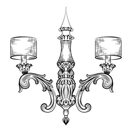 Vintage Baroque Elegant chandelier. Vector Luxury Royal Rich Style decor. Classic lamp illustration sketchのイラスト素材