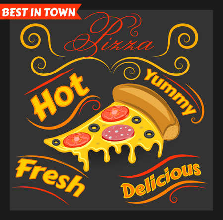 Delicious Hot pizza poster in vintage style, vector illustrationのイラスト素材