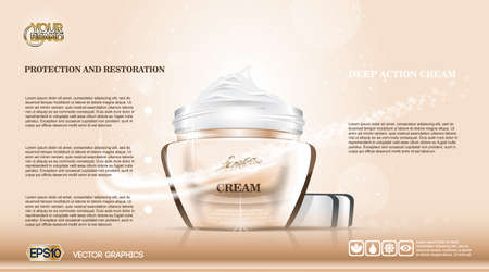 Moisturizing Cream cosmetic ads template. Hydrating facial lotion. Mockup 3D Realistic illustration. Sparkling background trendy pastel colorsのイラスト素材