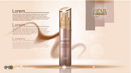 Moisturizing Lotion cosmetic ads template. Hydrating Skin Protection. Mockup 3D Realistic illustration. Sparkling background trendy pastel colorsのイラスト素材