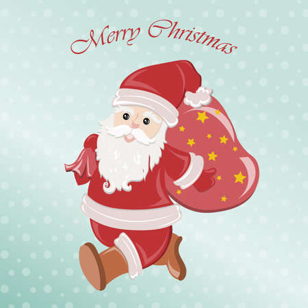 Merry Christmas Santa with gifts bag. Xmas snow scene. Christmas snow scene. Vector illustrationのイラスト素材
