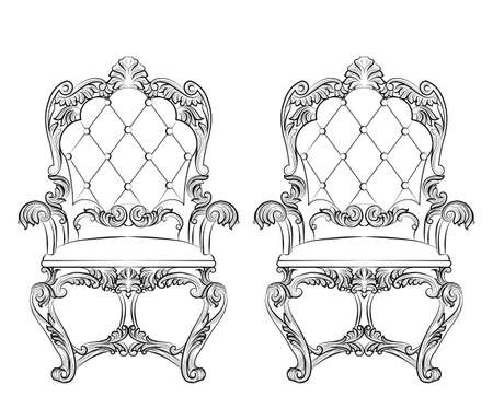 Fabulous Rich Baroque Rococo Armchair. French Luxury rich carved ornaments furniture. Vector Victorian exquisite Style decor chairのイラスト素材