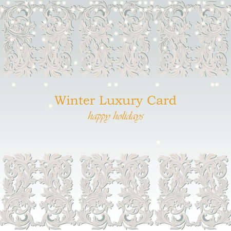 Vintage Baroque Winter Invitation card Imperial style. Vector decor background. Luxury Classic ornament. Royal Victorian floral for birthday, wedding, textile print, wallpaper, wrapping paperのイラスト素材