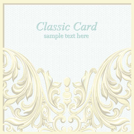 Vintage Baroque Lace Invitation card Imperial style. Vector decor background. Luxury Delicate Classic ornament. Royal Victorian floral for birthday, wedding, textile print, wallpaper, wrappingのイラスト素材