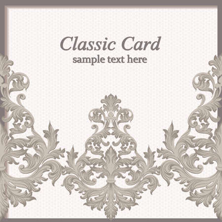 Vintage Baroque Invitation card Imperial style. Vector decor background. Luxury Delicate Classic ornament. Royal Victorian floral for birthday, wedding, textile print, wallpaper, wrappingのイラスト素材