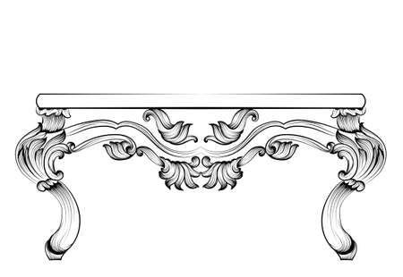 Rich Baroque Table. French Luxury  carved ornaments decorated furniture. Vector Victorian Royal Styleのイラスト素材
