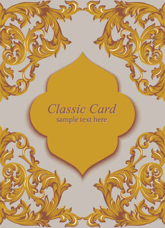 Vintage Baroque Invitation card Imperial style. Vector decor background. Luxury Delicate Classic ornament. Royal Victorian floral for birthday, wedding, textile print, wallpaper, wrappingのイラスト素材