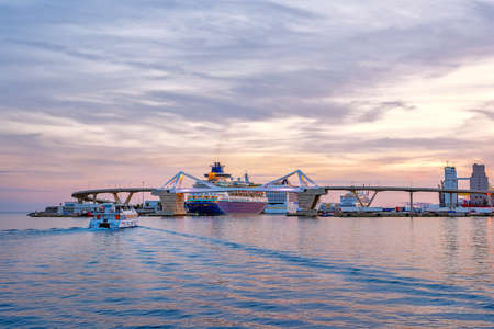 Port Vell at Sunset. Beautiful peaceful view Barcelona, Spainの写真素材