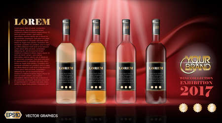 Vector wine bottles realistic style mock up. Detailed background with place for logo. Layout  future design and Publicity of your productsのイラスト素材