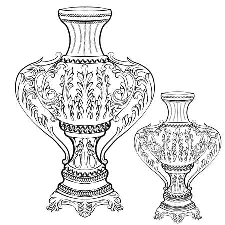 Exquisite Fabulous Imperial Baroque vase decor. Vector French Luxury rich intricate ornamented base. Victorian Royal Style decorのイラスト素材