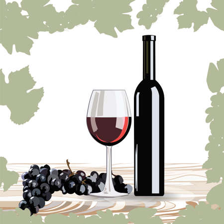 Bottle and Glass of Red wine with grapes on white background Vectorのイラスト素材