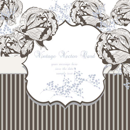 Vintage Card with ink Roses Vector. Poster for weddings, ceremony, events. Hand drawn engraved technique. Brown colorのイラスト素材