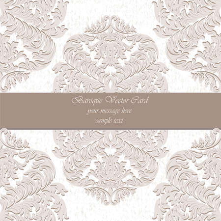 Vintage Vector Luxury Baroque card. Damask ornamented decor. Royal Victorian poster for wedding, greetings, events, celebration, anniversary. Nude colorのイラスト素材