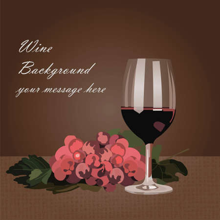 Glass of Red wine with grapes on background Vectorのイラスト素材