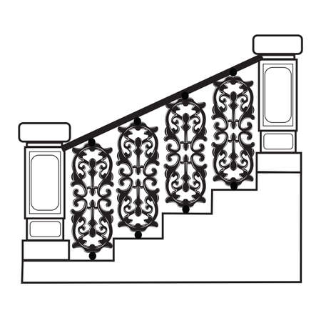 Stair railing Vector. Wrought iron stairs railingのイラスト素材