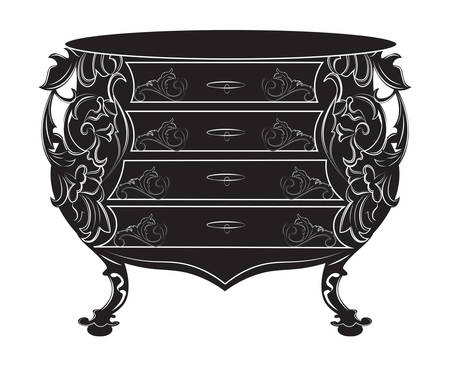 Imperial Baroque chest table. Vector French Luxury rich intricate ornamented structure. Victorian Royal Style decorのイラスト素材