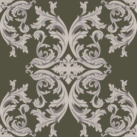 Vintage Baroque damask floral pattern acanthus Imperial style. Vector decor background. Luxury Classic ornament. Royal Victorian texture for papers, textile, fabricのイラスト素材