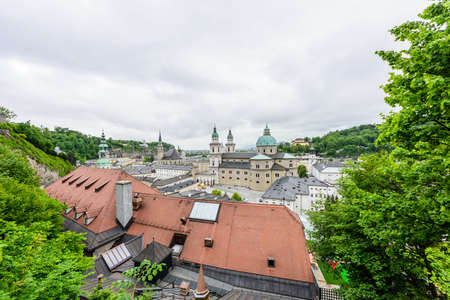Salzburg Cathedral from the Hohensalzburg fortress. Historic center of the city, South facade, Austriaの写真素材