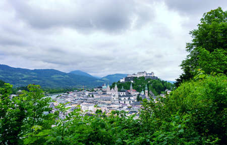 Salzach River in Salzburg, Austria. Famous  Heritage Festung Hohensalzburg, Salzburger Land, Austria, Europeの写真素材