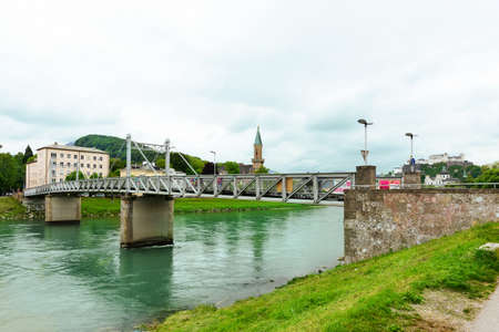 Salzach River in Salzburg, Austria. Famous place Unesco Heritage Festung Hohensalzburg, Salzburger Land, Austria, Europeのeditorial素材