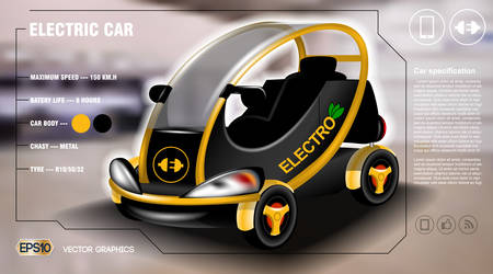 Realistic 3d Electric car infographic concept. Digital Vector Electric car poster with icons. e-commerce business conceptのイラスト素材