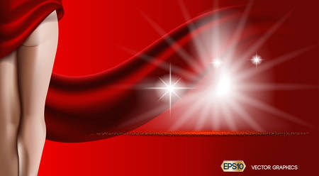 Red background with woman body. Skin care or ads template. 3D Realistic Woman silhouette illustration. Pastel Nude colorsのイラスト素材