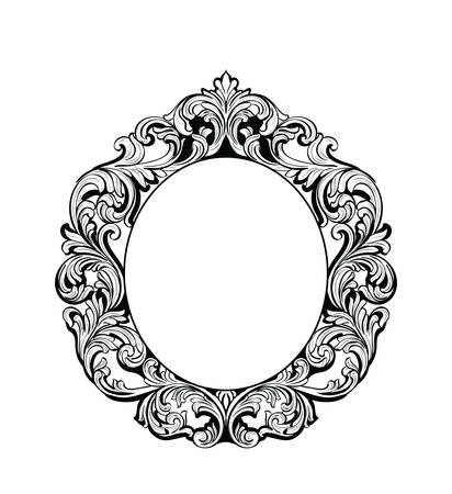 Imperial Baroque Mirror round frame. Vector French Luxury rich intricate ornaments. Victorian Royal Style decorのイラスト素材