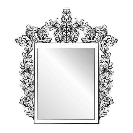 Imperial Baroque Mirror frame. Vector French Luxury rich intricate ornaments. Victorian Royal Style decorのイラスト素材