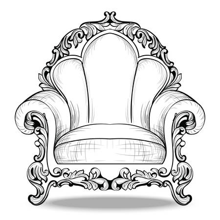 Exquisite Imperial Baroque armchair luxurious ornament. Vector French Luxury rich intricate structure. Victorian Royal Style decorのイラスト素材